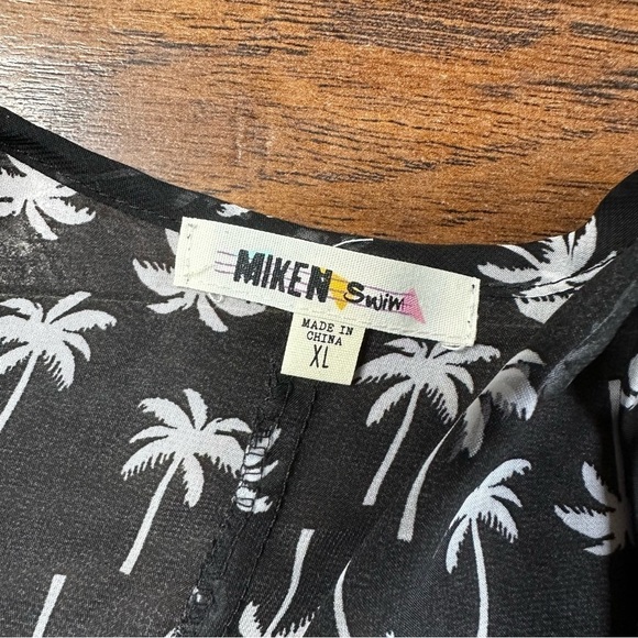 Miken Swim Black Palm Print Cinched Tie Ruffle Surplice Swim Cover Up Dress - Picture 5 of 5